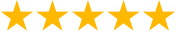 Five gold stars in a row, representing a five-star rating or excellent customer review.