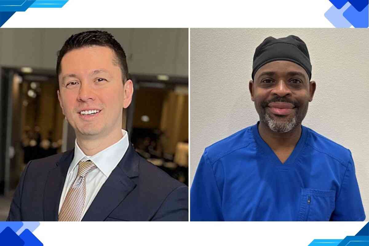 Side-by-side headshots of two smiling male dentists Dr. Kevin Mosby and Dr. Charles Town